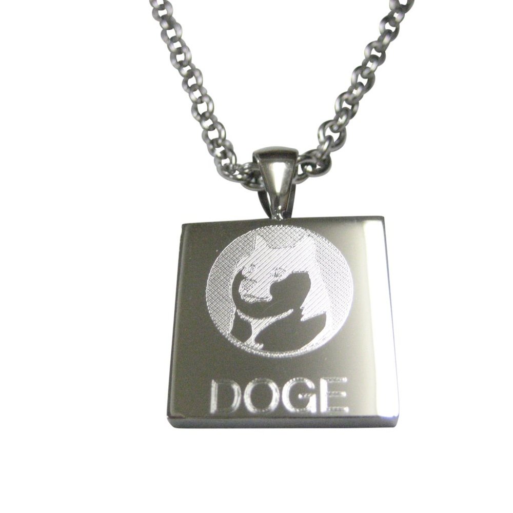 Etched Doge Coin Cryptocurrency Blockchain With Shiba Dog Pendant Necklace